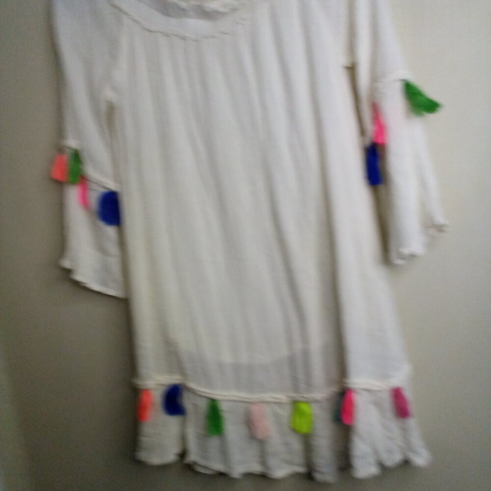 True Destiny Dress Women M Short Boho Feminine Colorful Tassels Cream - Picture 7 of 16